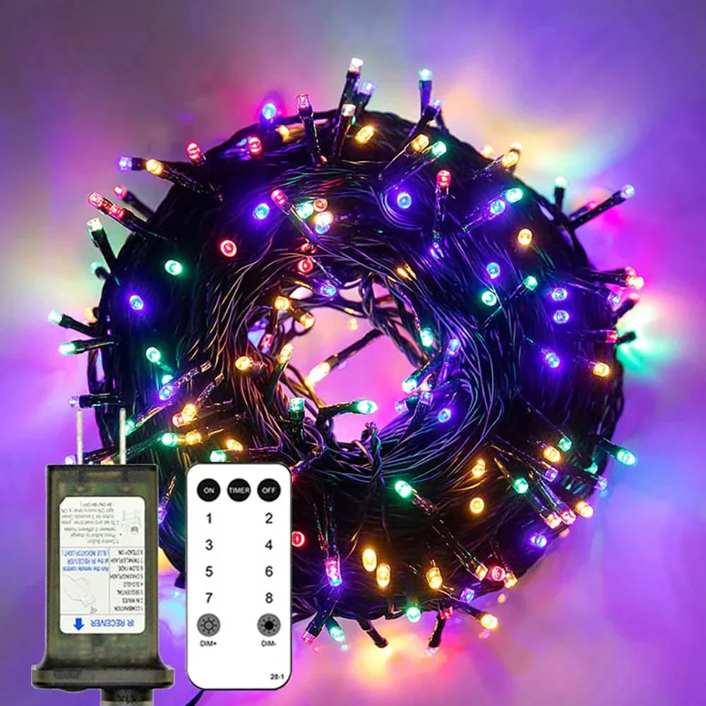 Luzes de Fada LED Impermeáveis - Magia Natalina com Controle Remoto